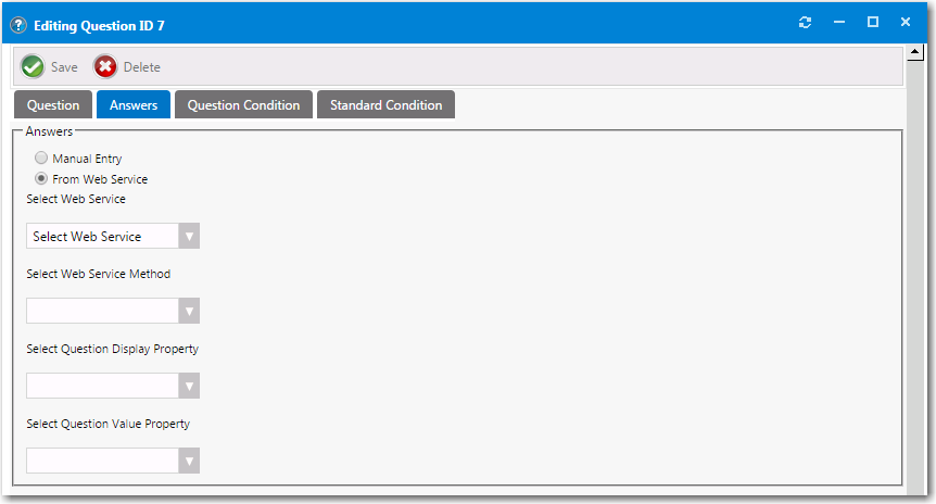Selecting the “From Web Service” Option on the Answers Tab