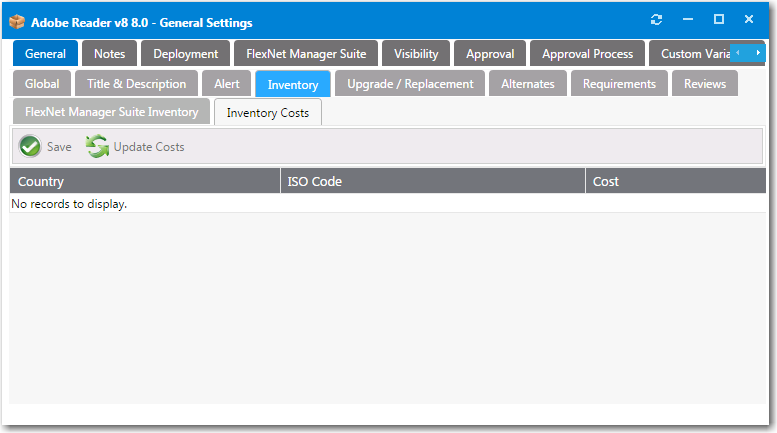 Catalog Item Properties Dialog Box / General > Inventory > Inventory Costs Tab