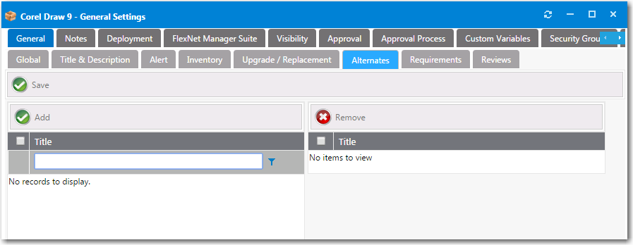 Catalog Item Properties Dialog Box / Alternates Tab