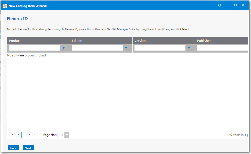 Flexera ID Panel / New Catalog Item Wizard